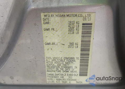 2014 Nissan Altima 2.5 S z USA, uszkodzony, nr VIN 1N4AL3AP7EN234032